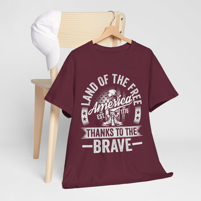 Land of the Free T-Shirt - Battlefield Cross & Flag Memorial Tee