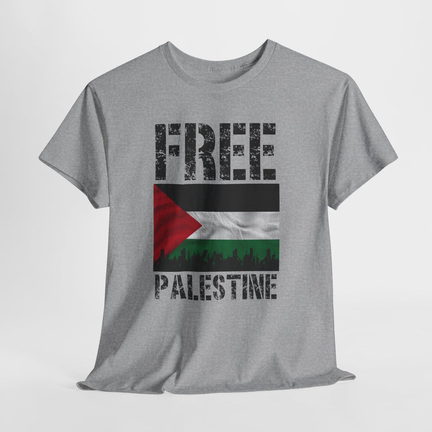Palästinensisches Flaggen-Shirt mit Stadt-Skyline - Free Palestine Tee, Urban Grunge Protest T-Shirt für Aktivisten &amp; Menschenrechtsunterstützer
