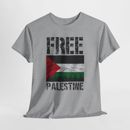 Palästinensisches Flaggen-Shirt mit Stadt-Skyline - Free Palestine Tee, Urban Grunge Protest T-Shirt für Aktivisten &amp; Menschenrechtsunterstützer