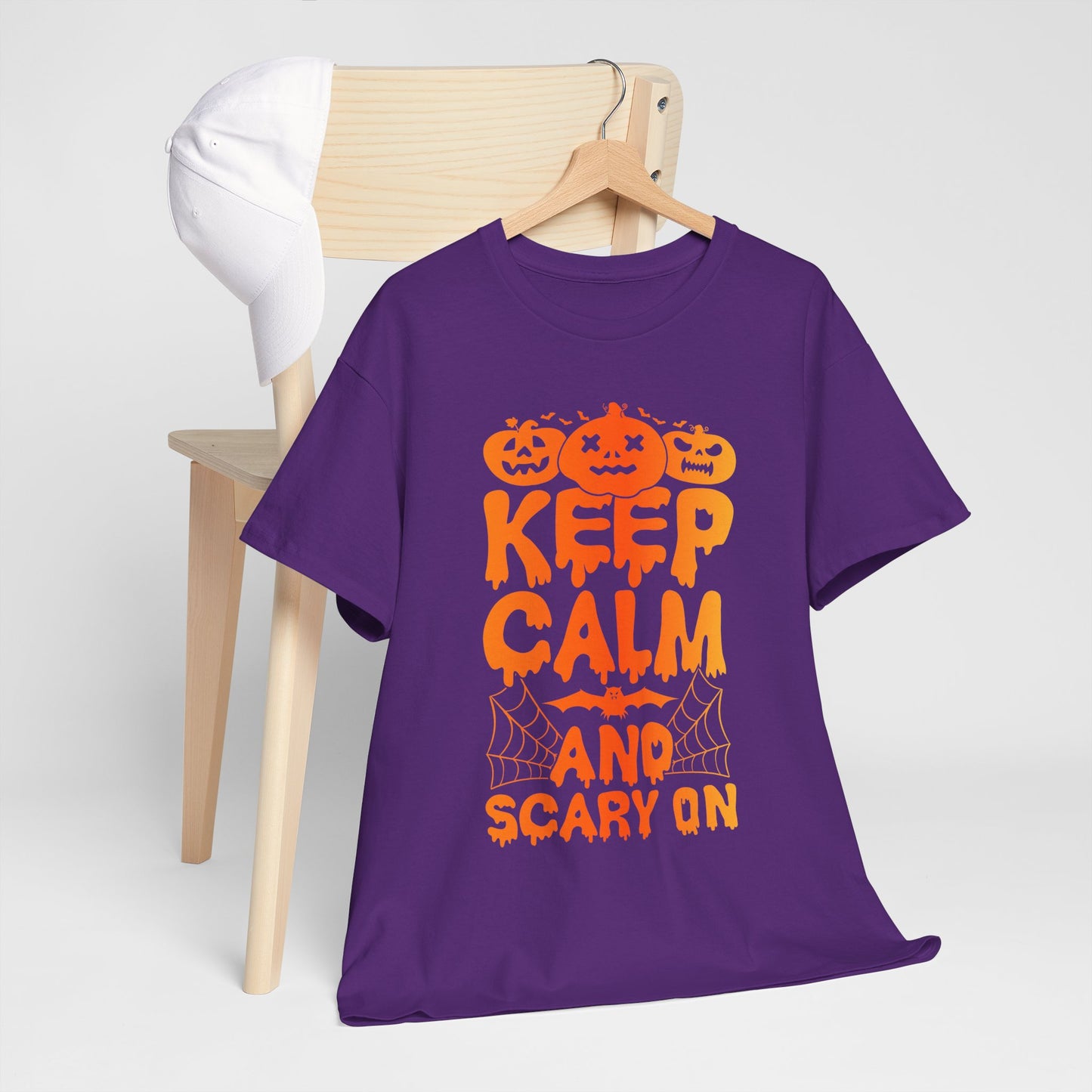 Keep Calm and Scary On - Halloween T-Shirt Pumpkin Bat