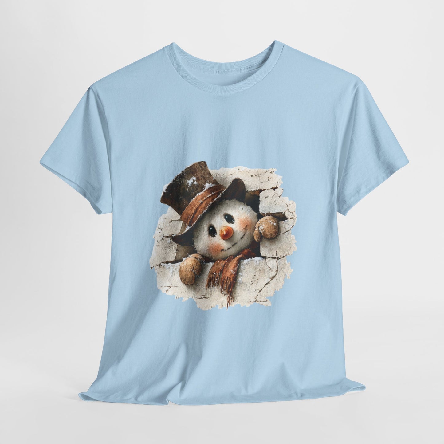 Peeking Snowman Christmas T-Shirt - Vintage Snowman in Torn Paper Tee