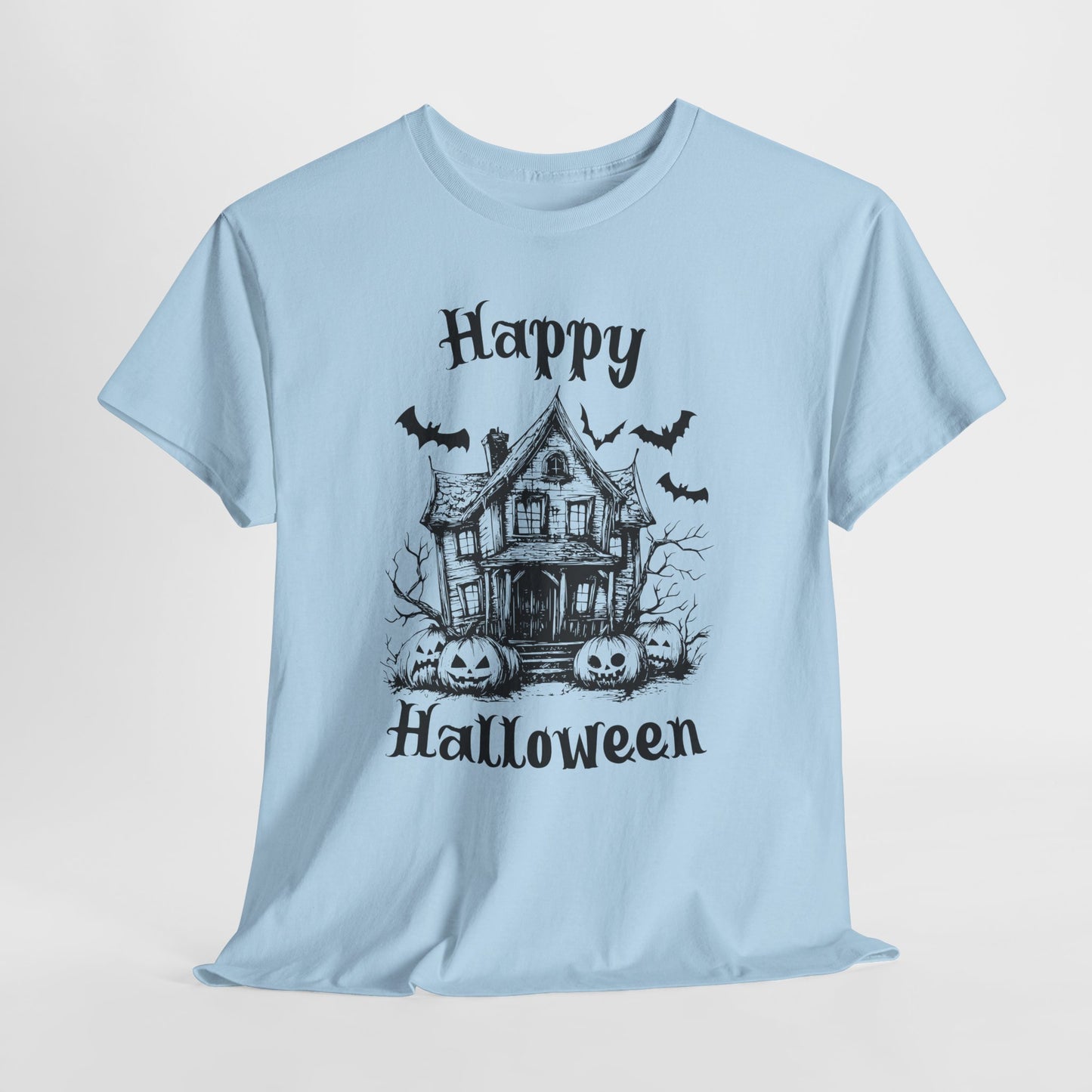 Vintage Haunted House Halloween T-Shirt - Gothic Pumpkins & Bats Tee