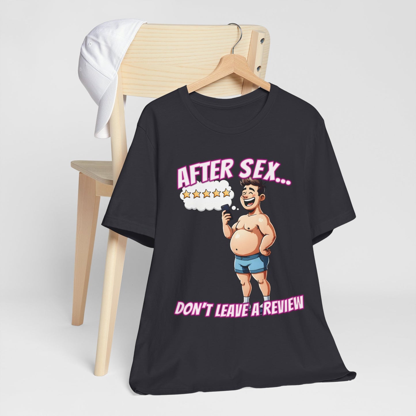 After Sex Don't Leave a Review Shirt - Funny 5 Star Guy Cartoon Tee - Sarcastic Dating Humor T-Shirt for Men
