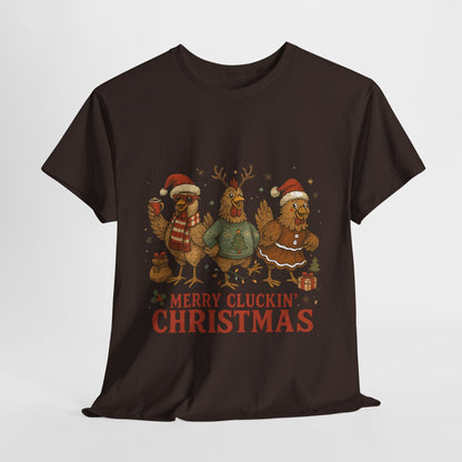Merry Cluckin' Christmas Chicken T-Shirt - Funny Holiday Farm Tee
