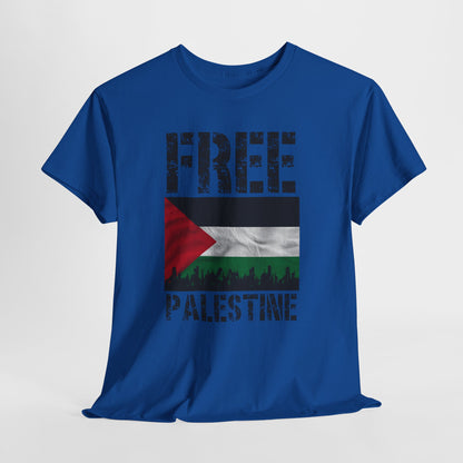 Palästinensisches Flaggen-Shirt mit Stadt-Skyline - Free Palestine Tee, Urban Grunge Protest T-Shirt für Aktivisten &amp; Menschenrechtsunterstützer
