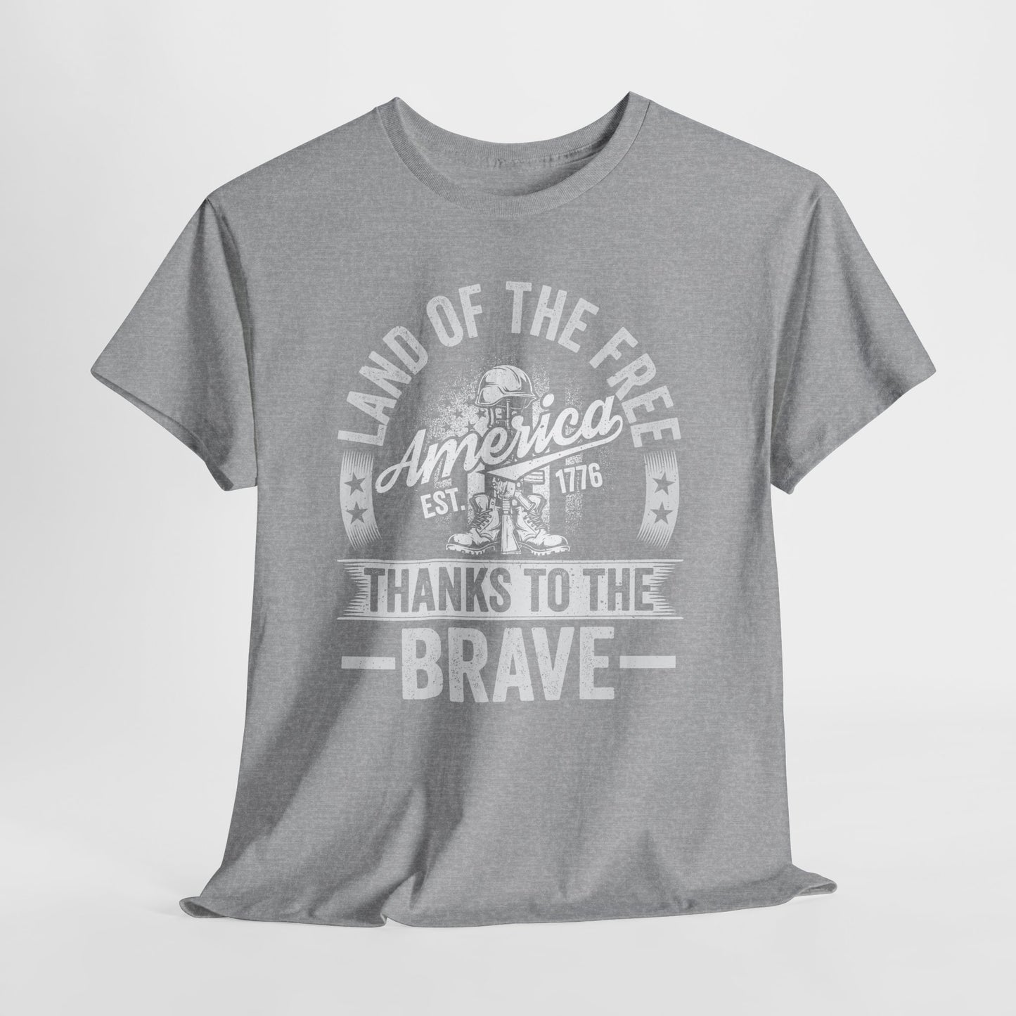 Land of the Free T-Shirt - Battlefield Cross & Flag Memorial Tee