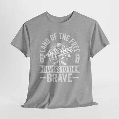 Land of the Free T-Shirt - Battlefield Cross & Flag Memorial Tee