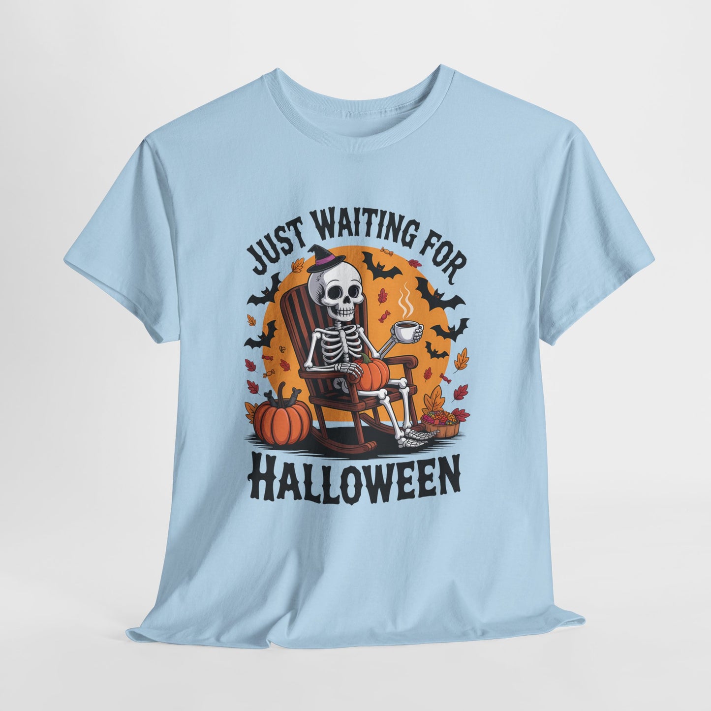 Just Waiting for Halloween T-Shirt - Skeleton Coffee Autumn Vibes Tee