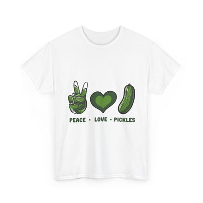 Peace Love Pickles Shirt - Funny Pickle Lover Gift, Retro Cucumber T-Shirt for Women & Men, Foodie Snack Tee with Hippie Vibes