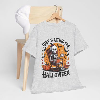 Just Waiting for Halloween T-Shirt - Skeleton Coffee Autumn Vibes Tee