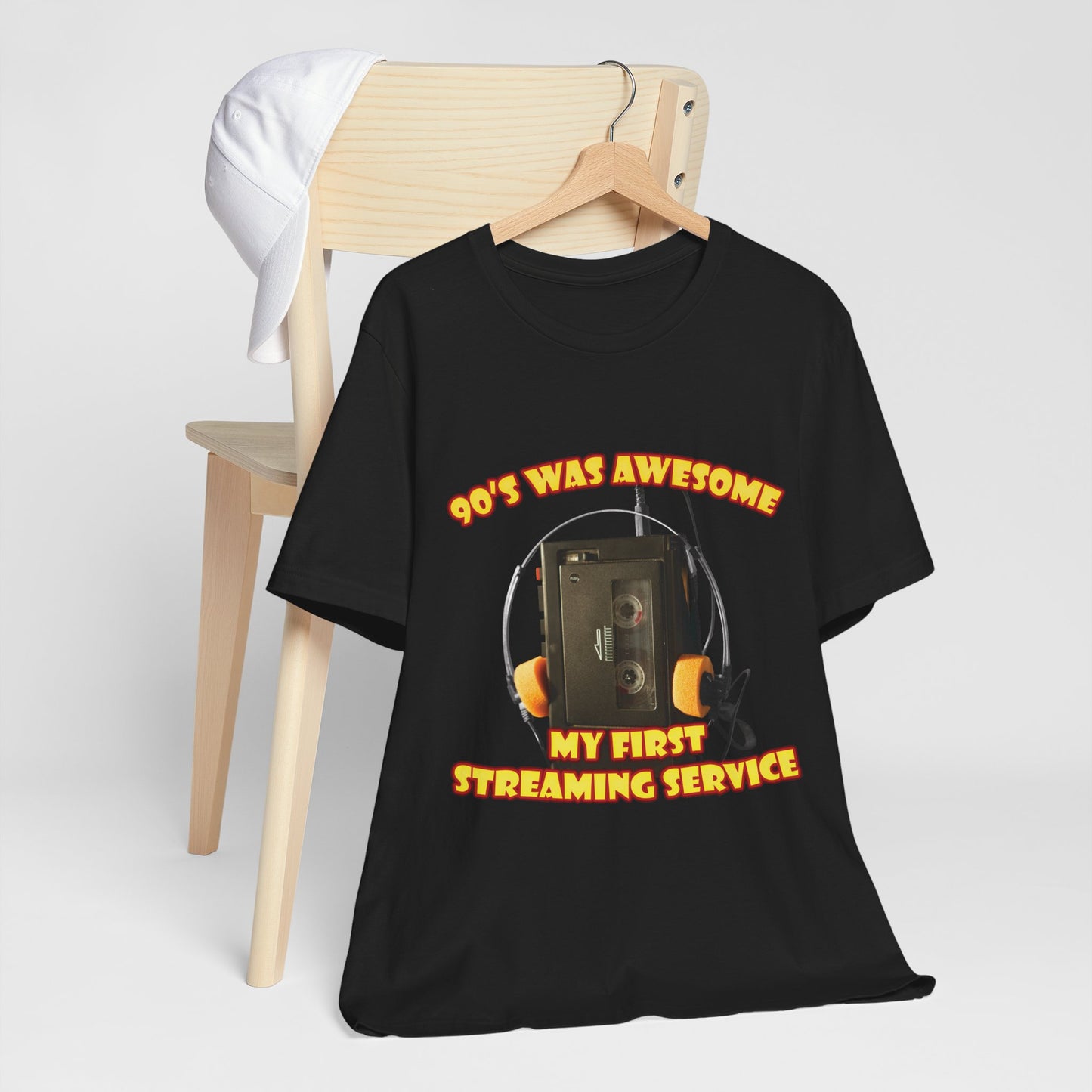 Koszulka z napisem „Mój pierwszy serwis streamingowy” – retro odtwarzacz kaset