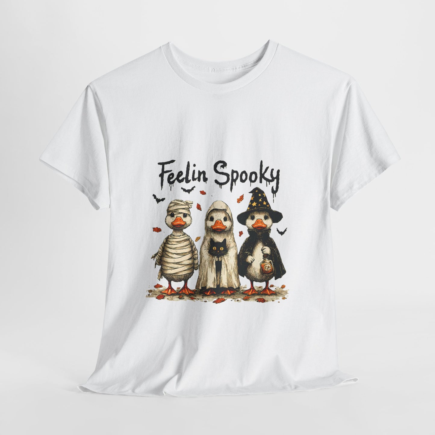 Feelin Spooky Goose Halloween T-Shirt - Cute Ducks in Costumes Tee