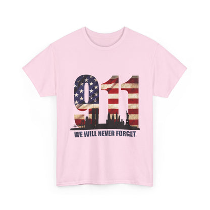 9/11 Memorial Shirt - American Flag NYC Skyline - We Will Never Forget Tribute T-Shirt