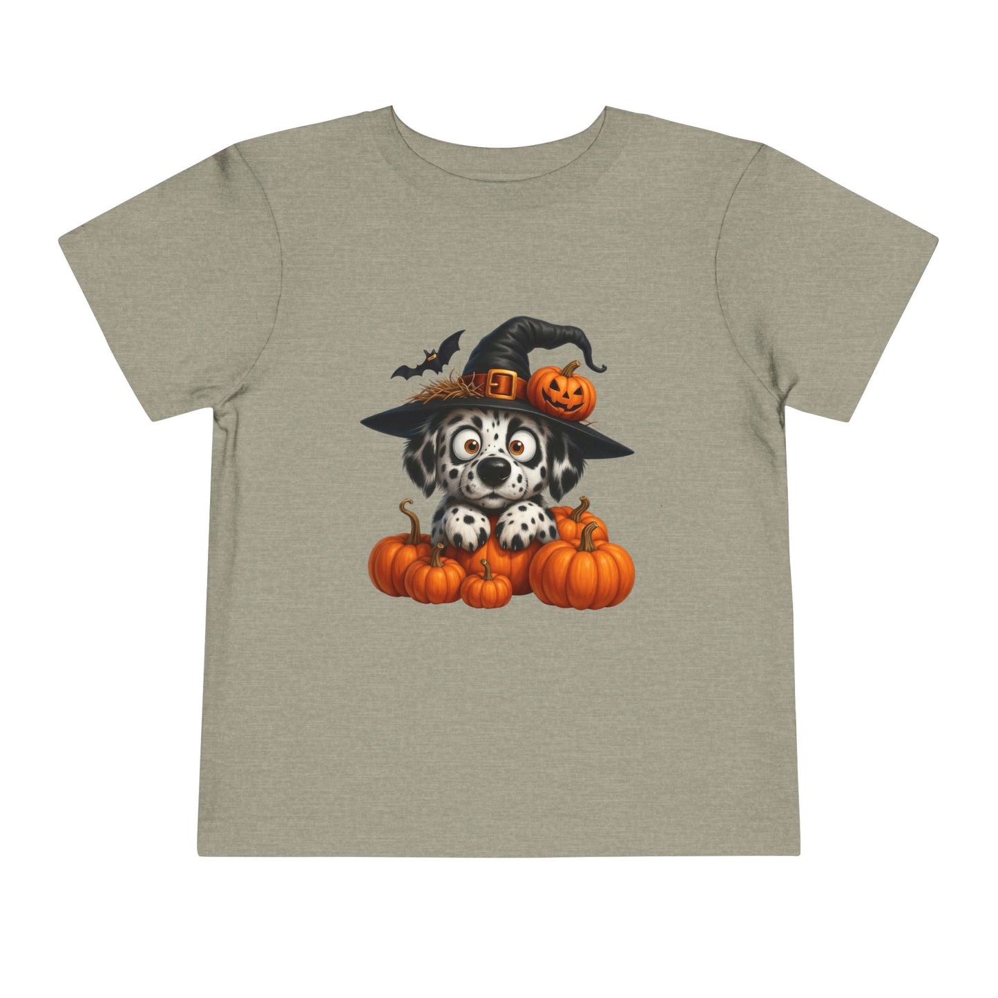 Cute Halloween Puppy Kids T-Shirt - Witch Hat & Pumpkins Toddler Tee
