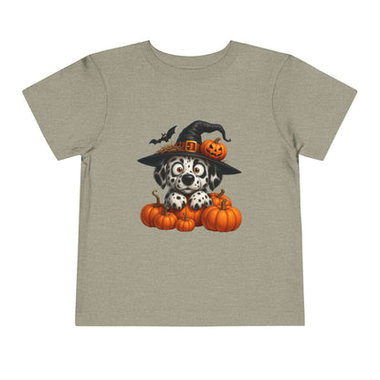 Cute Halloween Puppy Kids T-Shirt - Witch Hat & Pumpkins Toddler Tee