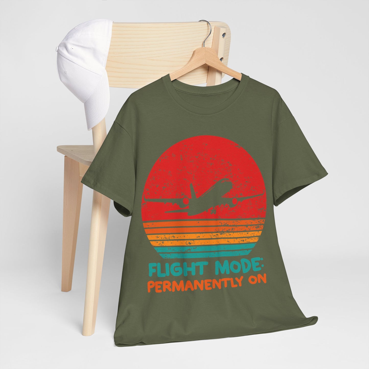 Flight Mode Permanently On T-Shirt - Funny Jet Lag Retro Sunset Tee