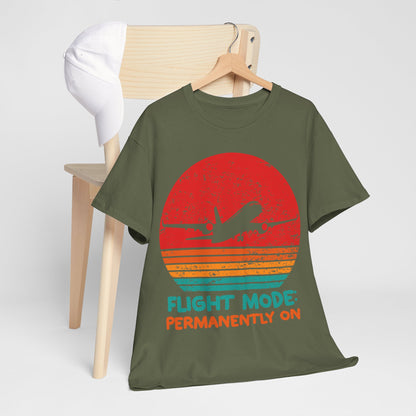 Flight Mode Permanently On T-Shirt - Funny Jet Lag Retro Sunset Tee