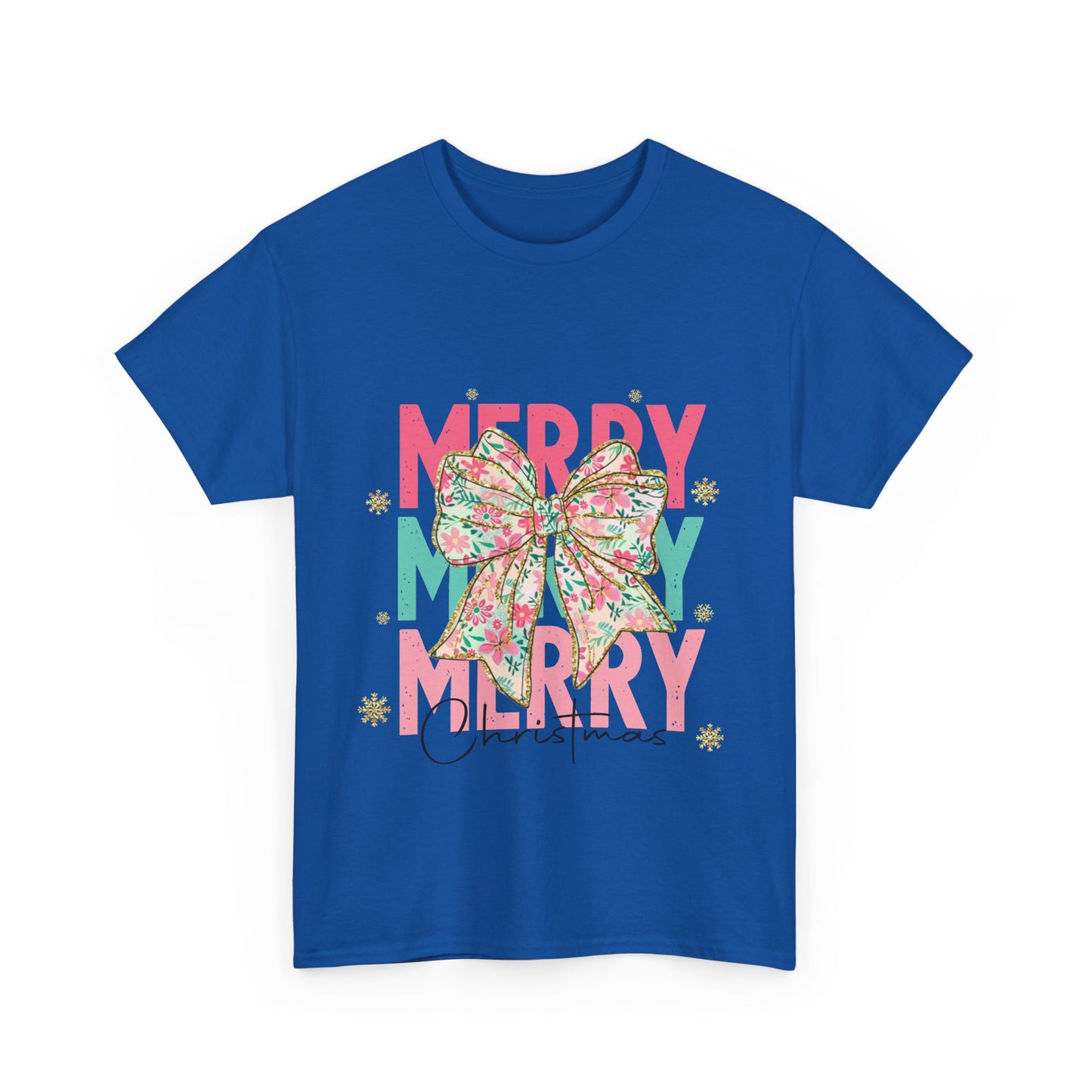 Merry Merry Merry Christmas T-Shirt - Floral Bow Pastel Tee