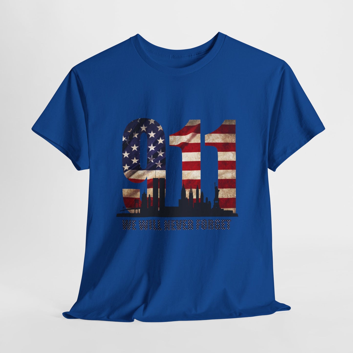 9/11 Memorial Shirt - American Flag NYC Skyline - We Will Never Forget Tribute T-Shirt