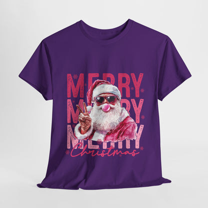 Cool Santa Bubblegum T-Shirt - Pink Merry Christmas Tee
