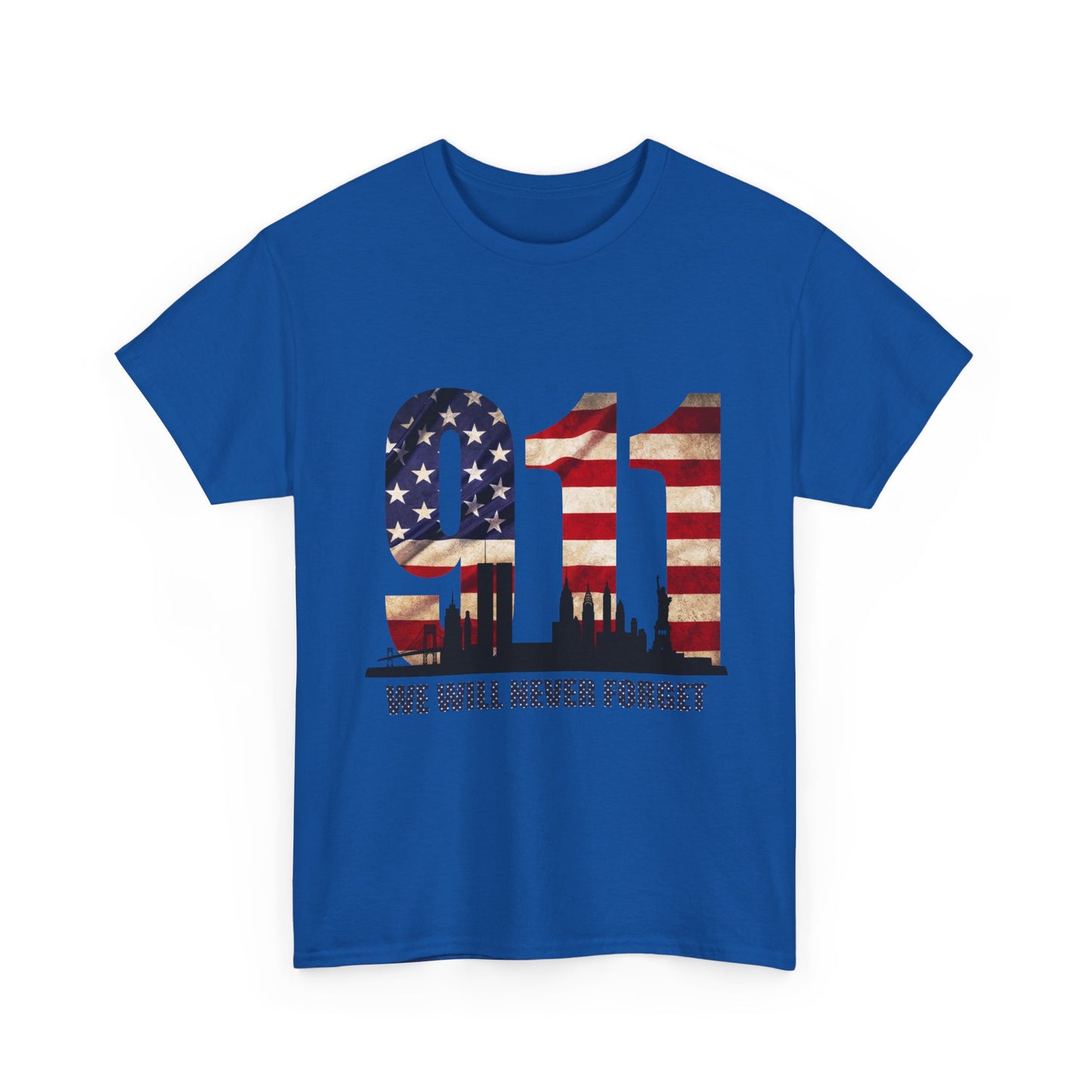 9/11 Memorial Shirt - American Flag NYC Skyline - We Will Never Forget Tribute T-Shirt