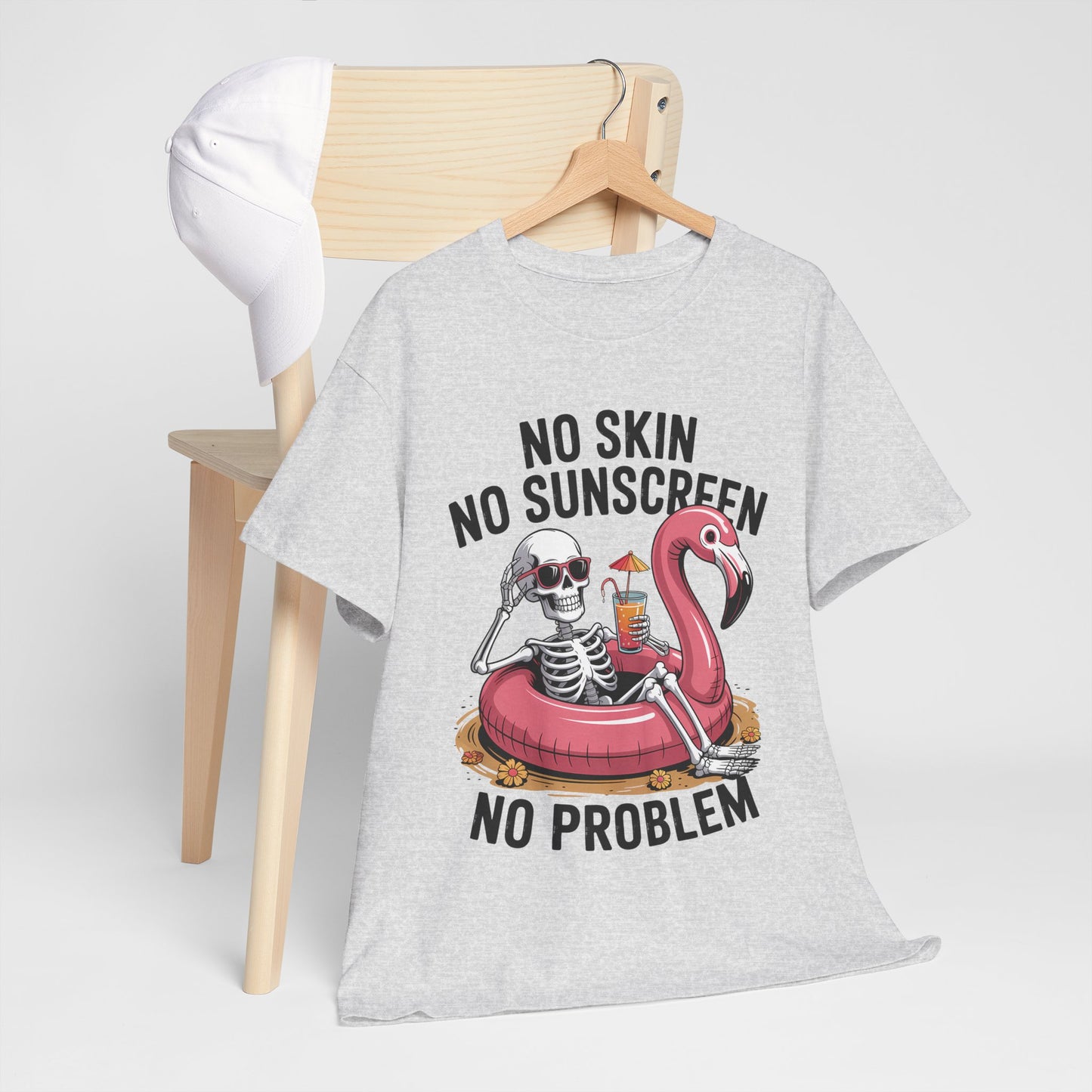 No Skin No Sunscreen T-Shirt - Skeleton Flamingo Summer Tee