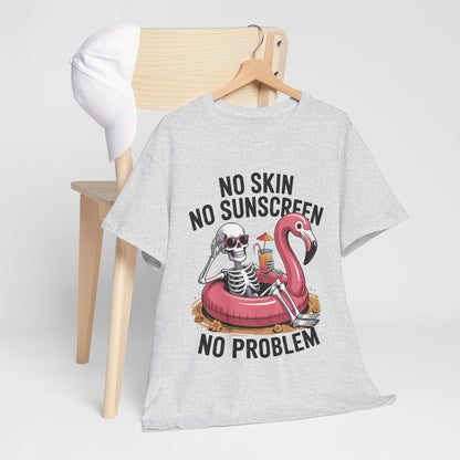 No Skin No Sunscreen T-Shirt - Skeleton Flamingo Summer Tee