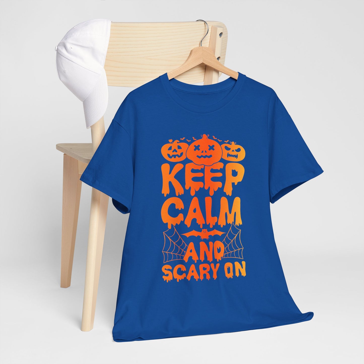 Keep Calm and Scary On - Halloween T-Shirt Pumpkin Bat