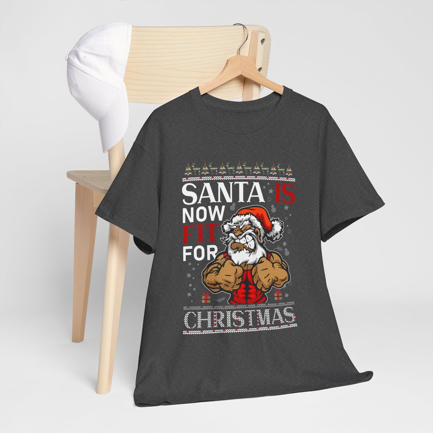 Santa Is Now Fit for Christmas Shirt – Funny Muscle Santa Gym Holiday Tee