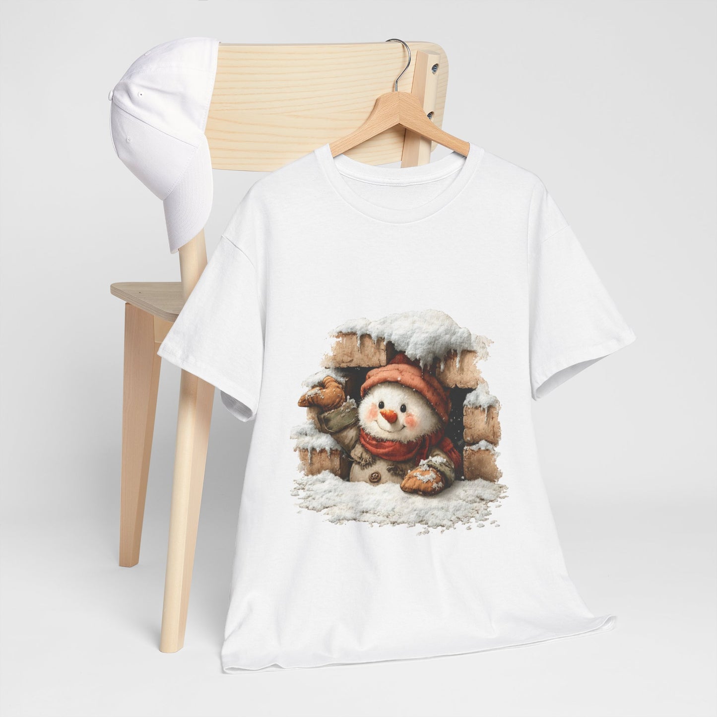 Peeking Snowman Window Christmas - Cute Snowy Brick Window Snowman Tee