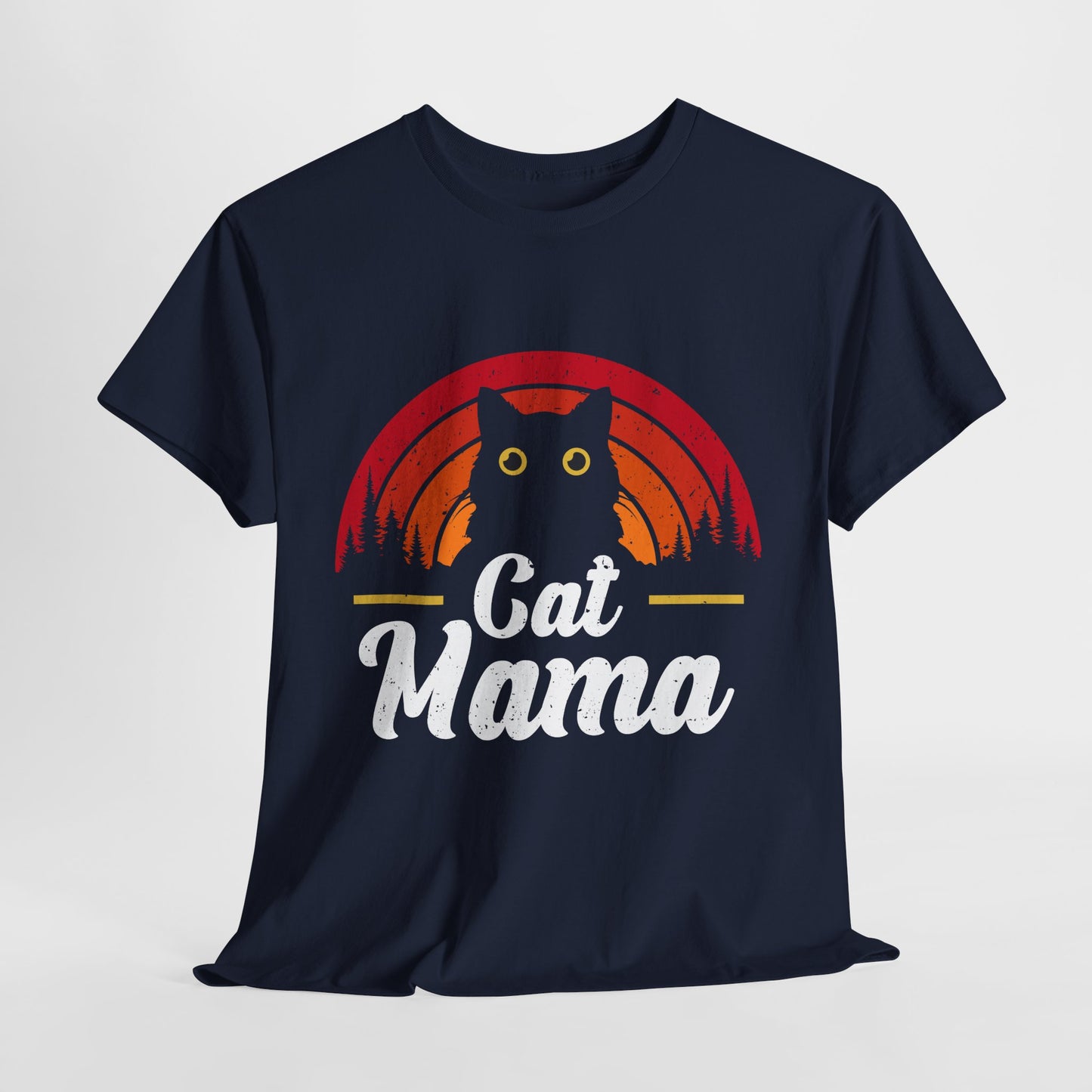 Cat Mama T-Shirt - Retro Sunset Cat Mom Tee