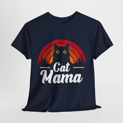 Cat Mama T-Shirt - Retro Sunset Cat Mom Tee