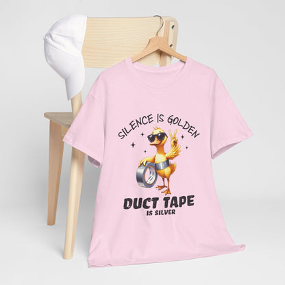 Silence Is Golden Duct Tape T-Shirt - Funny Duck Tee