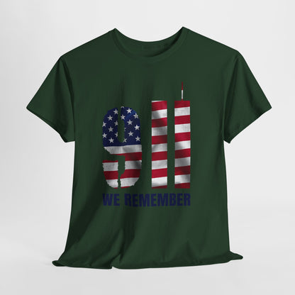9/11 We Remember T-Shirt - American Flag Twin Towers Memorial Tee