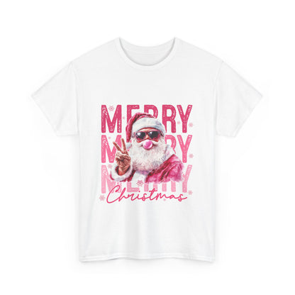 Cool Santa Bubblegum T-Shirt - Pink Merry Christmas Tee