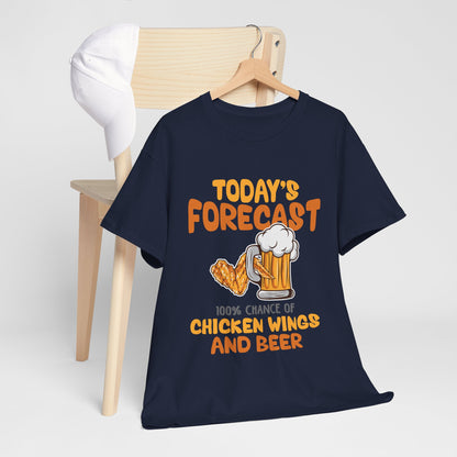 Today's Forecast 100% Chicken Wings & Beer T-Shirt - Funny Tailgate BBQ Tee