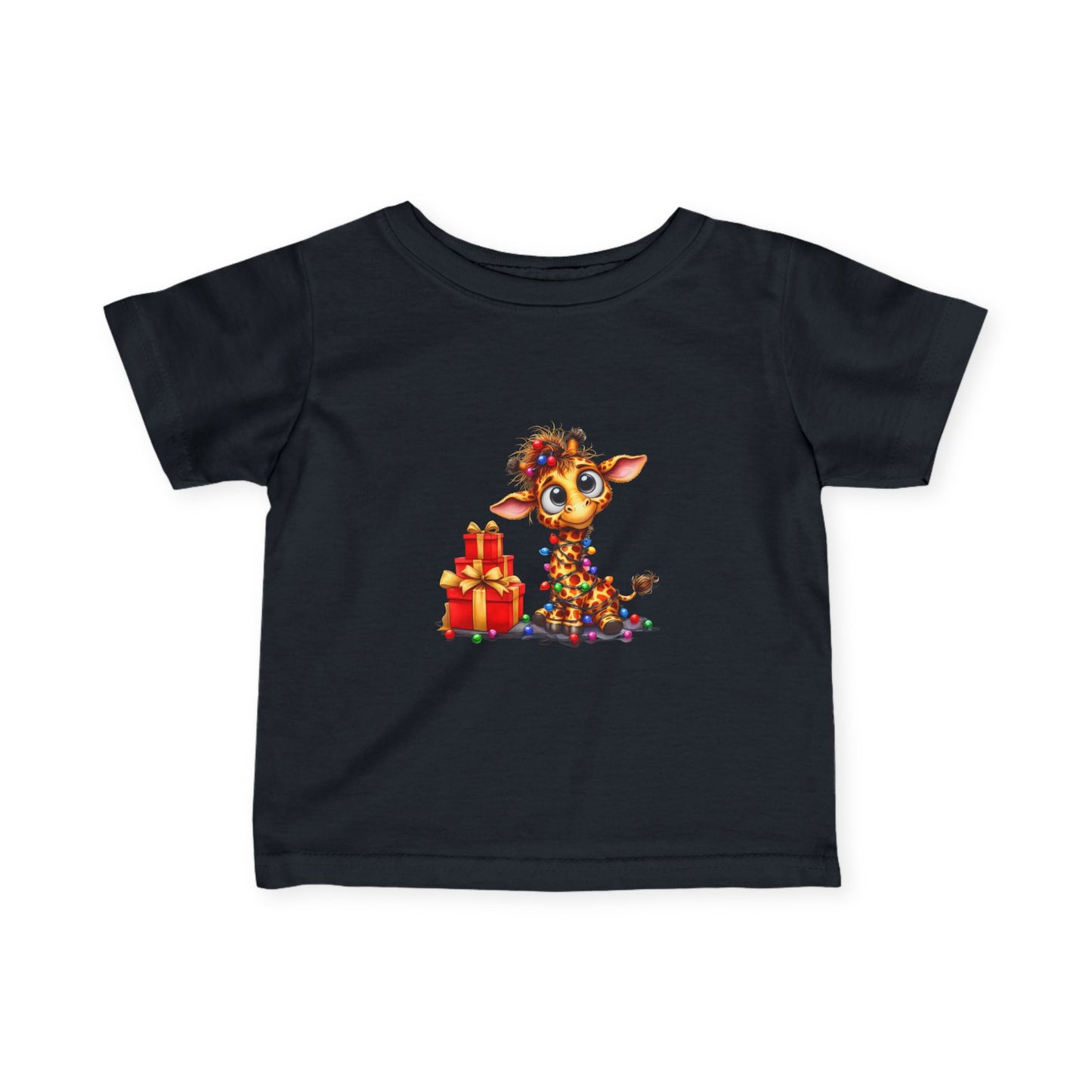 Baby Giraffe Christmas Lights Infant T-Shirt – Cute Holiday Tee