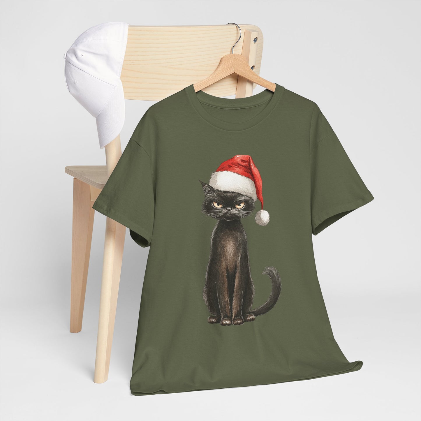 Black Cat Santa Hat Christmas Shirt - Grumpy Holiday Cat Tee