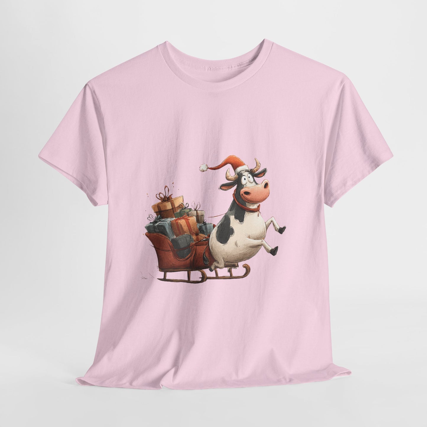 Santa Cow Sleigh Christmas T-Shirt - Funny Cow Pulling Sleigh Tee