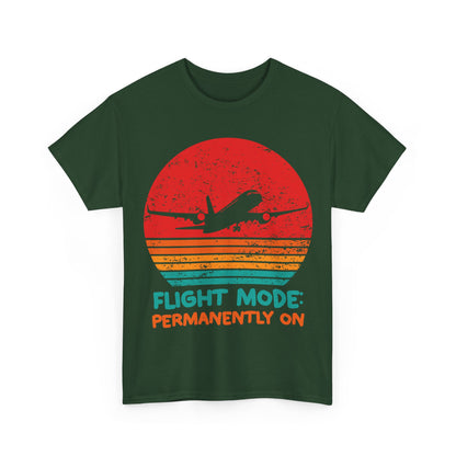 Flight Mode Permanently On T-Shirt - Funny Jet Lag Retro Sunset Tee