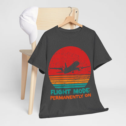 Flight Mode Permanently On T-Shirt - Funny Jet Lag Retro Sunset Tee