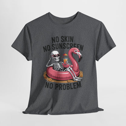 No Skin No Sunscreen T-Shirt - Skeleton Flamingo Summer Tee
