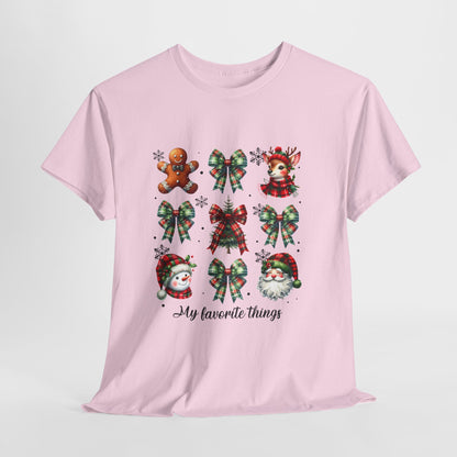 My Favorite Christmas Things Shirt - Plaid Bows Reindeer Gingerbread Tee