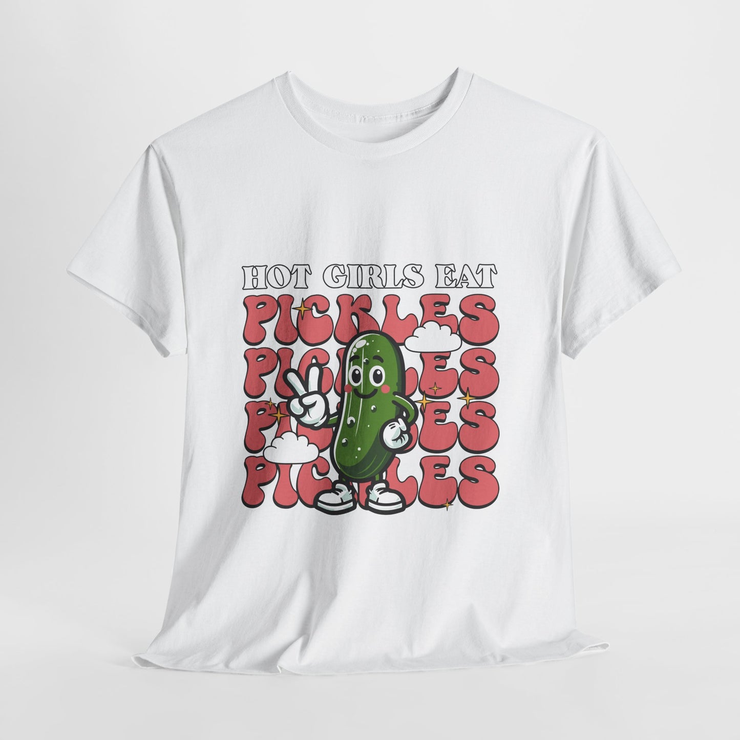Hot Girls Eat Pickles Shirt - Funny Pickle Lover Gift for Women, Trendy Cartoon Cucumber Tee, Retro Food Humor T-Shirt