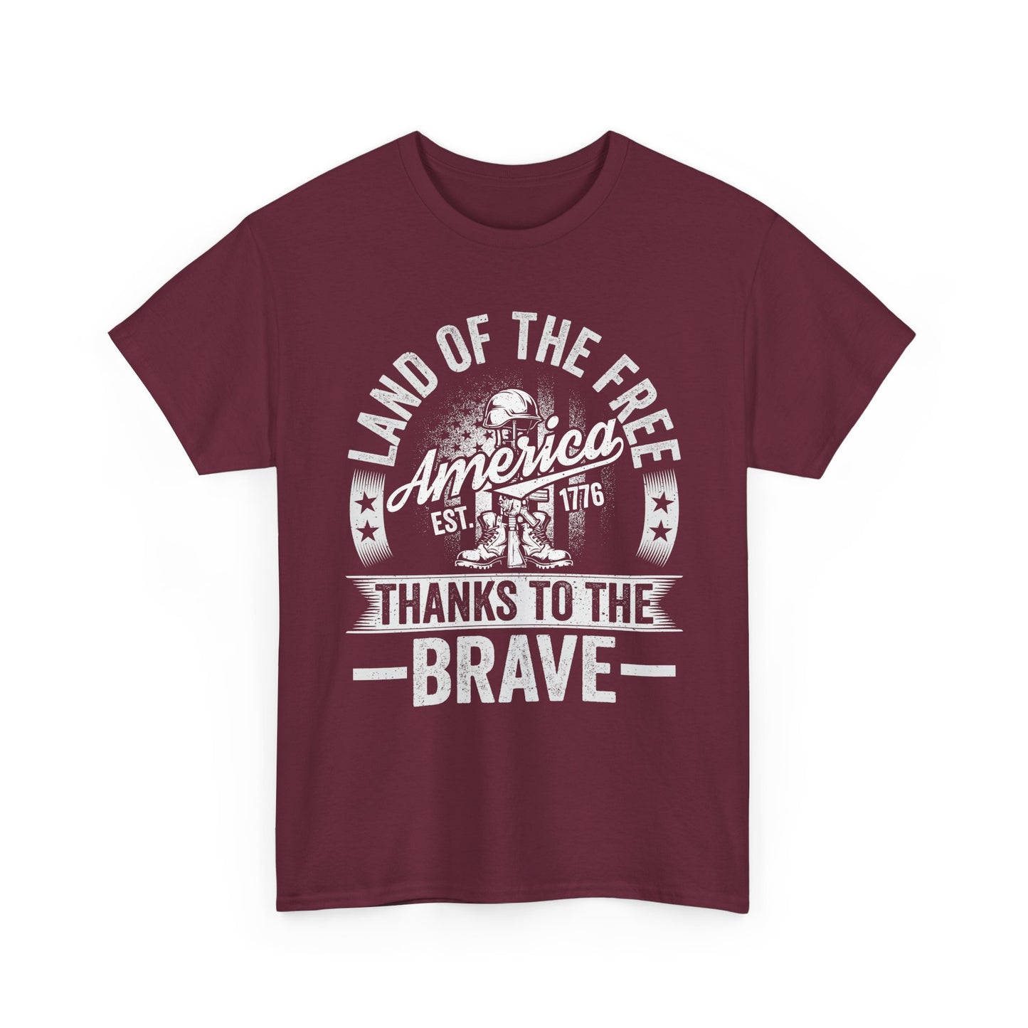 Land of the Free T-Shirt - Battlefield Cross & Flag Memorial Tee