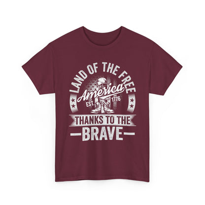 Land of the Free T-Shirt - Battlefield Cross & Flag Memorial Tee