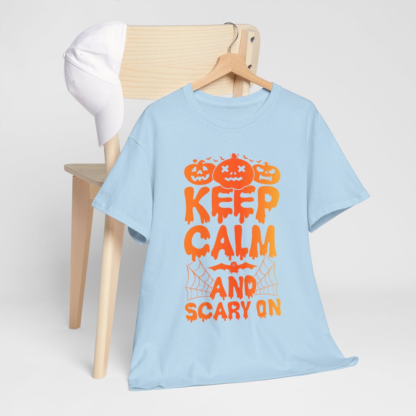 Keep Calm and Scary On - Halloween T-Shirt Pumpkin Bat