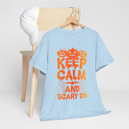 Keep Calm and Scary On - Halloween T-Shirt Pumpkin Bat