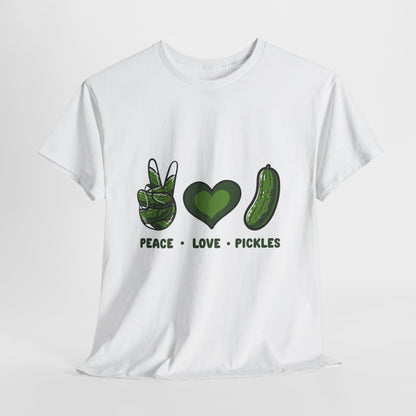 Peace Love Pickles Shirt - Funny Pickle Lover Gift, Retro Cucumber T-Shirt for Women & Men, Foodie Snack Tee with Hippie Vibes