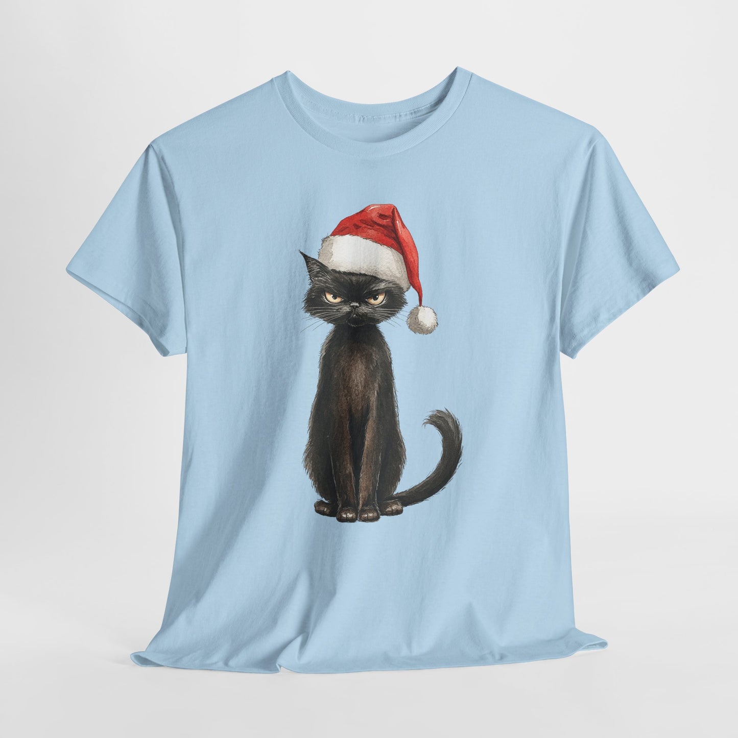 Black Cat Santa Hat Christmas Shirt - Grumpy Holiday Cat Tee